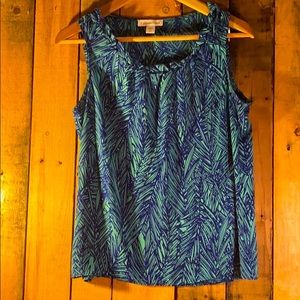 EUC Coldwater Creek Green & Blue Palm Print Tank